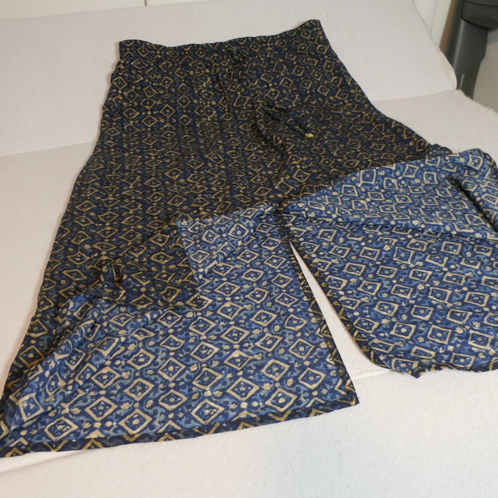 Lauren Ralph Lauren Women Skirt M Blue Gold Geometric Boho Maxi Split Flowy Chic